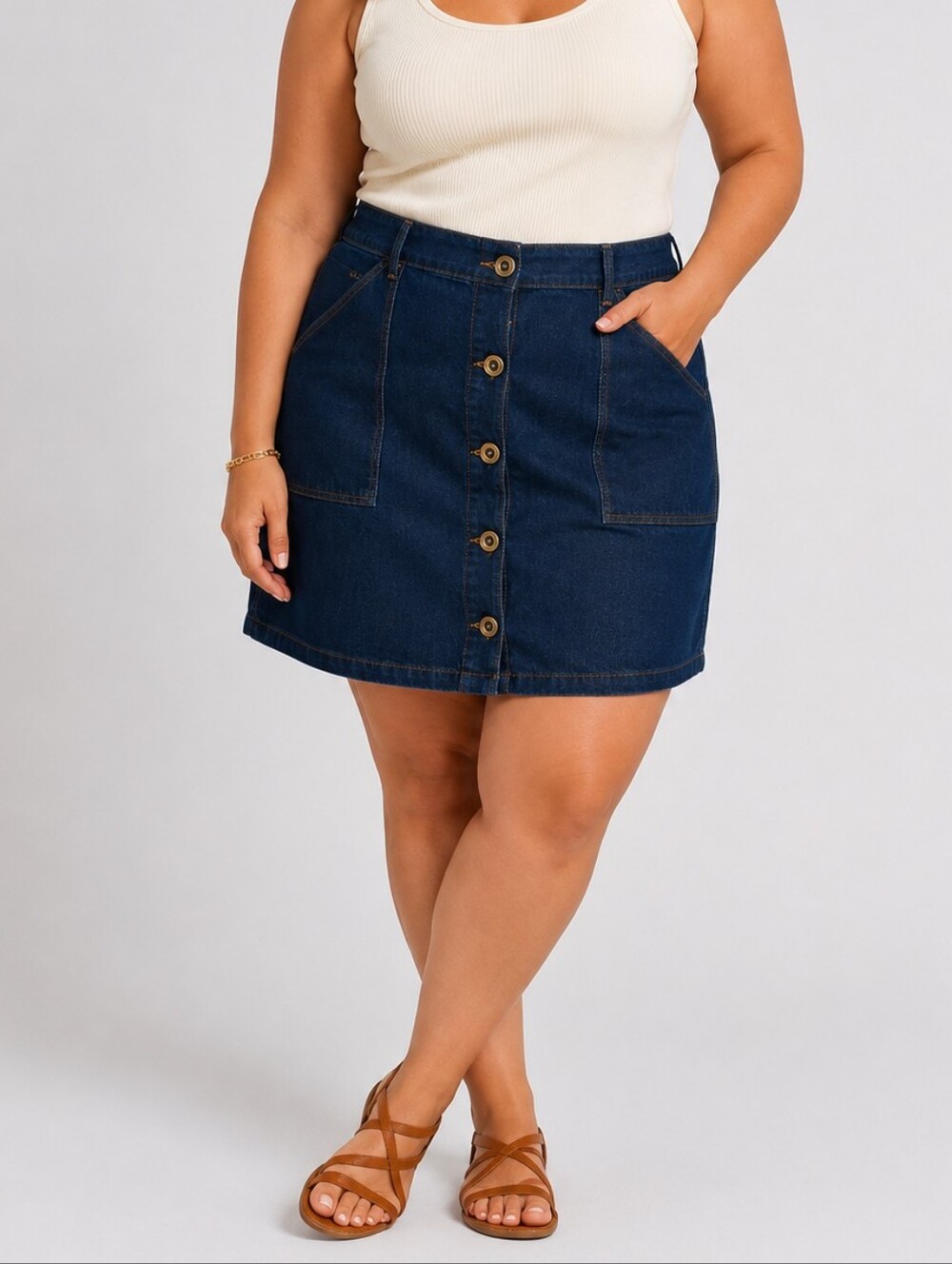 Banana Republic Button Front Dark Blue Wash Jean Skirt 14 Chic Casual